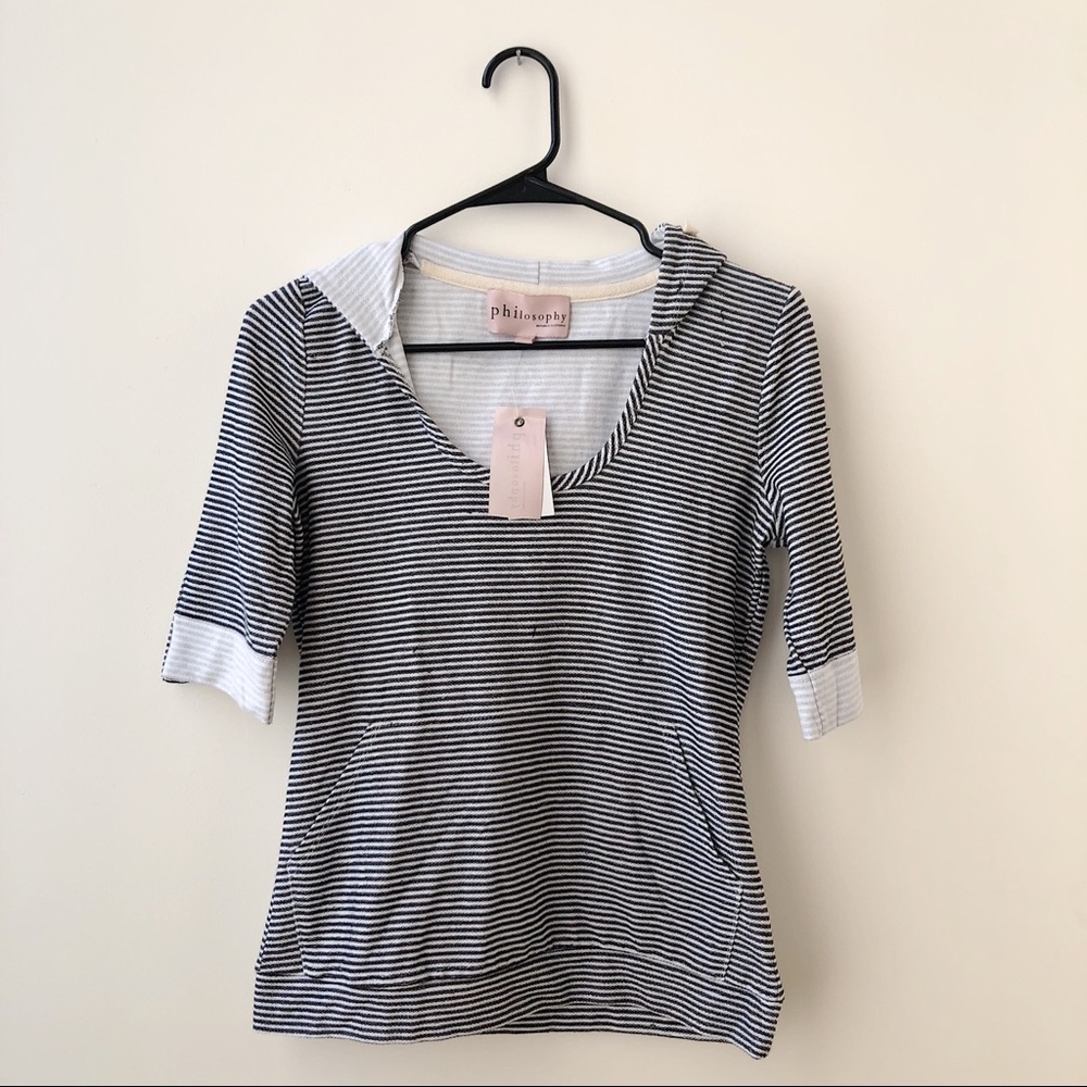 Anthropologie - Philosophy Black & White Striped Hoodie